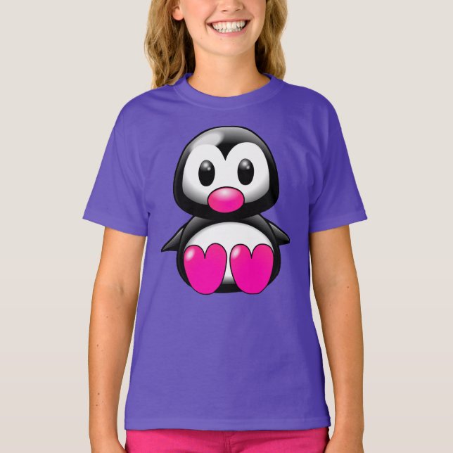 T-Shirt Pinguin Negro e Rosa Bonitos (Frente)