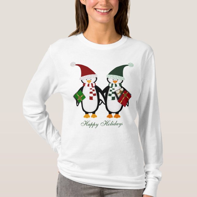 T-shirt Pinguins do Natal com o Tshirt das senhoras dos (Frente)