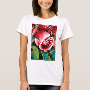 T-shirt Pink Rosebud aquarela pintura a cores flor