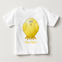 Pintinho bonito. Pássaro amarelo pequeno. Texto