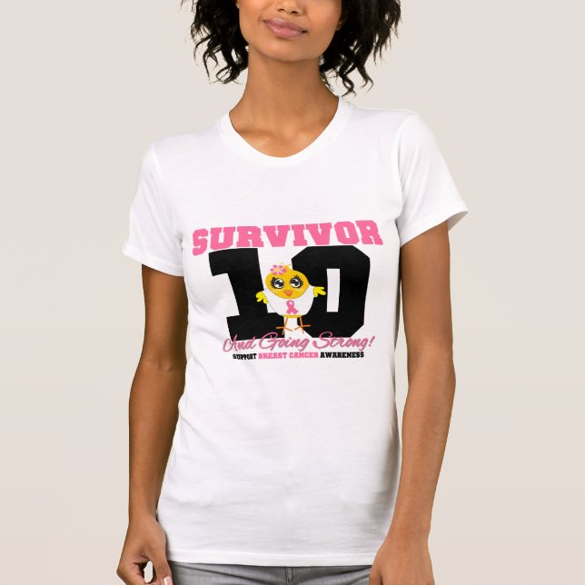 T-shirt Pintinho do sobrevivente do cancro da mama 10 anos (Frente)