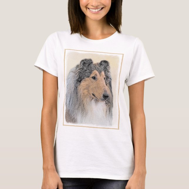 T-shirt Pintura Collie (Rough) - Arte Cachorra Original (Frente)