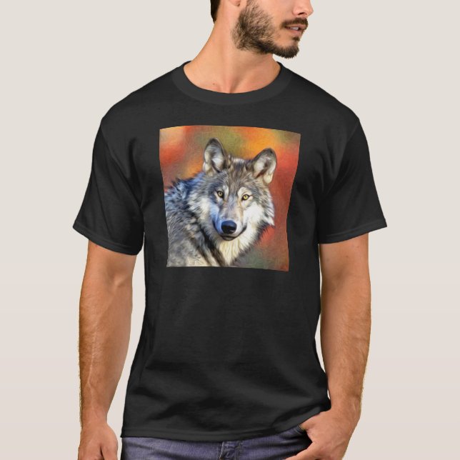 T-shirt Pintura da arte do lobo cinzento (Frente)