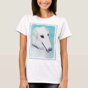 T-shirt Pintura de Borzoi (branca) - Arte de Cão Original