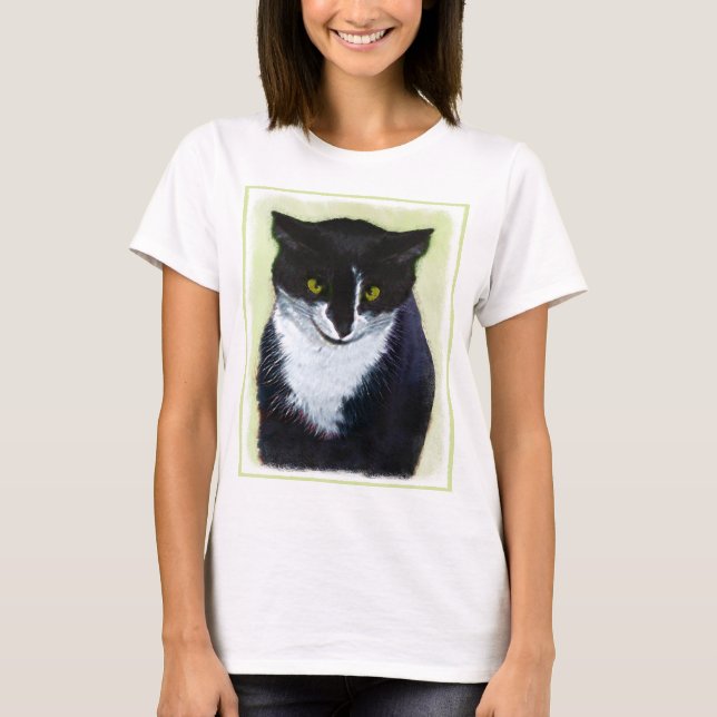 T-shirt Pintura de Gato Tuxedo - Arte de Gato Original Cus (Frente)