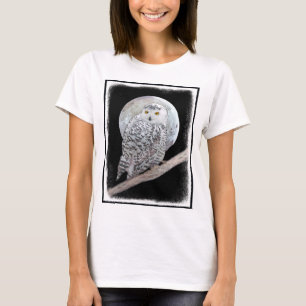 T-shirt Pintura de Moon e Coruja de Neve - Arte de Pássaro
