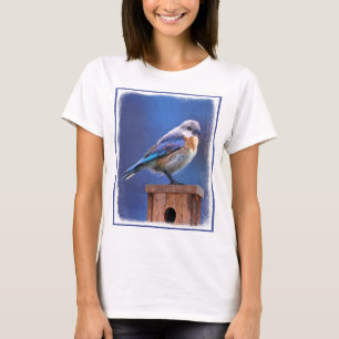 T-shirt Pintura de pássaro-azul (feminina) - Arte de pássa