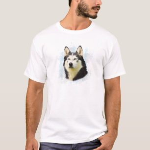 T-shirt Pintura em Aquarela de Cachorro Husky Siberiano