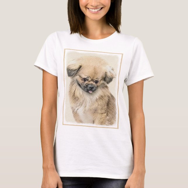T-shirt Pintura em Pekingese - Arte Cachorra Original (Frente)