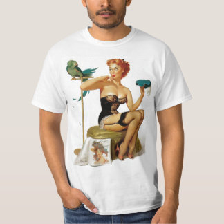 T-shirt Pinup vermelho engraçado do cabelo