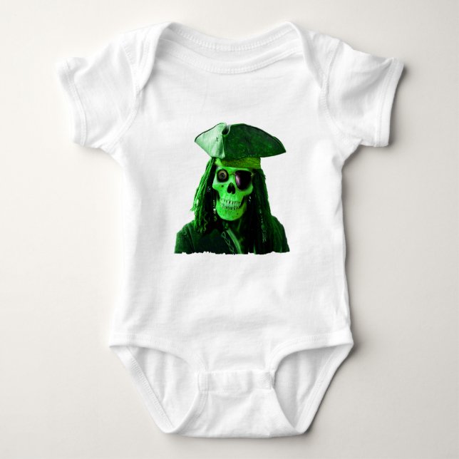 T-shirt Pirata verde de néon com skully & remendo (Frente)