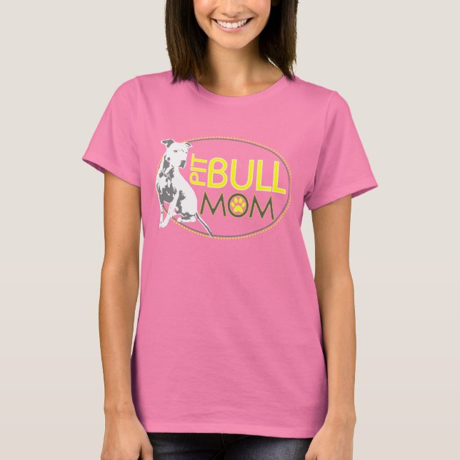 T-shirt Pit Bull Mãe - Amarelo e Cinza (Frente)