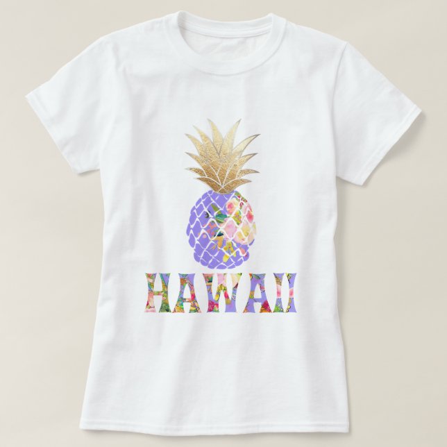 T-shirt PixDezines Hawai, Aloha Pineapple/Faux Dourado (Frente do Design)