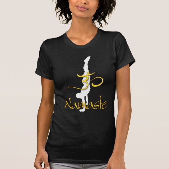 T-shirt PixDezines Pose de Parada de Mão/Namaste/Om (Frente)
