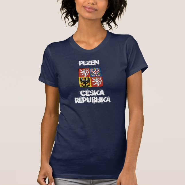 T-shirt Plzen, República Ceska com casaco de armas (Frente)