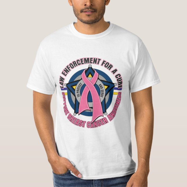 T-shirt Polícia para um cancro da mama da cura (Frente)