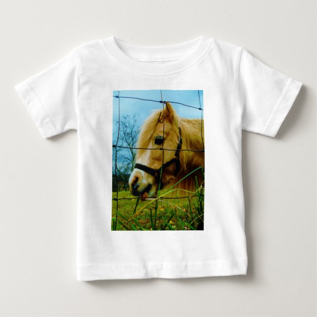 T-shirt Pônea Loura Miniatura / Céu Azul Cavalo (Frente)