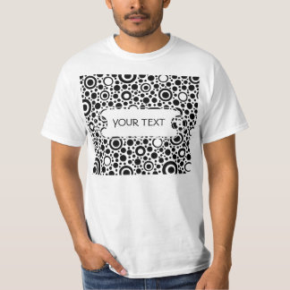T-shirt Pontos negros e padrão de círculo + texto e backgr