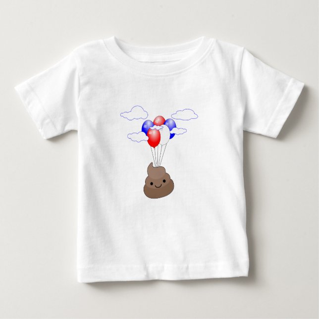 T-shirt Poo Emoji Voando Com Balões (Frente)