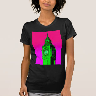 T-shirt Pop Art Big Ben London Viagem cor-de-rosa verde