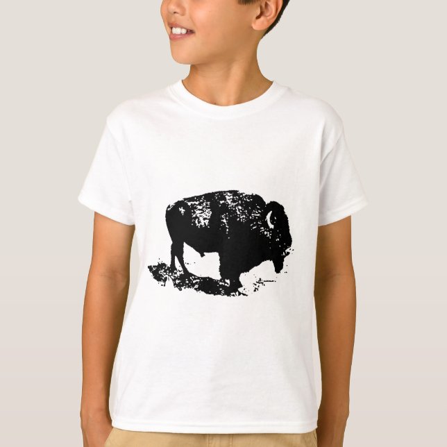T-shirt Pop Art Black White Buffalo Bison Silhouette (Frente)