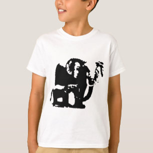 T-shirt Pop de Arte Branca Negra Bebê e Elefantes Mãe
