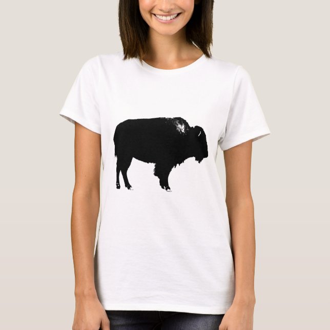T-shirt Pop de Arte de Bison Bison Branco e Preto (Frente)