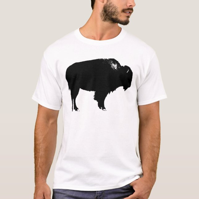 T-shirt Pop de Arte de Bison Bison Branco e Preto (Frente)