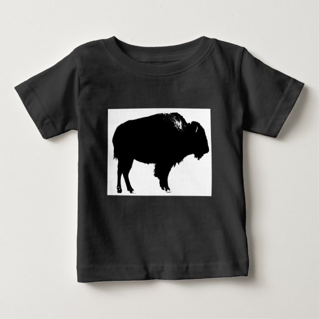 T-shirt Pop de Arte de Bison Bison Branco e Preto (Frente)