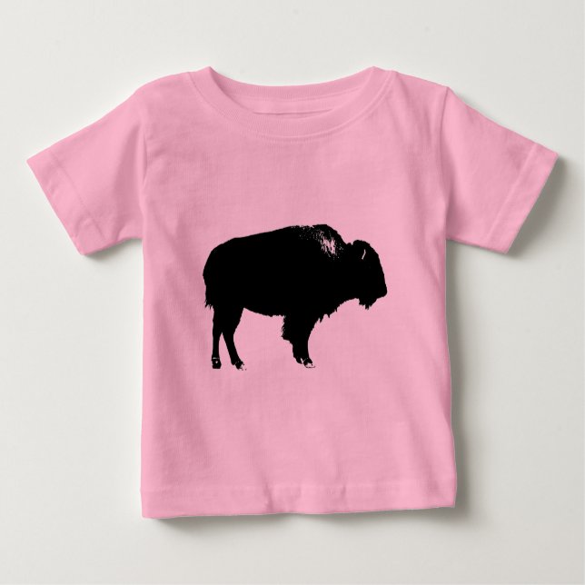 T-shirt Pop de Arte de Bison Bison Branco e Preto (Frente)