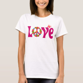 T-shirt por muito tempo Sleeved do amor e da paz