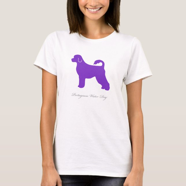 T-shirt português do cão de água (silhueta roxa) (Frente)