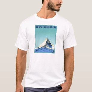 T-shirt Poster do esqui do vintage, Swissair, Zermatt,