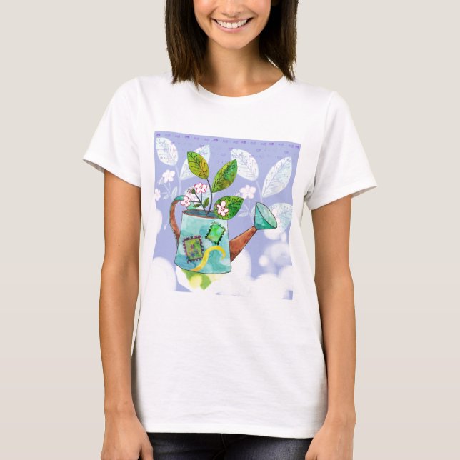 T-shirt Pote de flores da lata molhando - ilustração da (Frente)