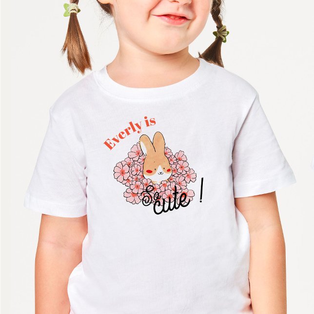 T-shirt pour les touts petits dessin lapin mignon  (T-shirt Pour Les Tous Petits T-shirt pour les touts petits dessin lapin mignon fleurs roses)
