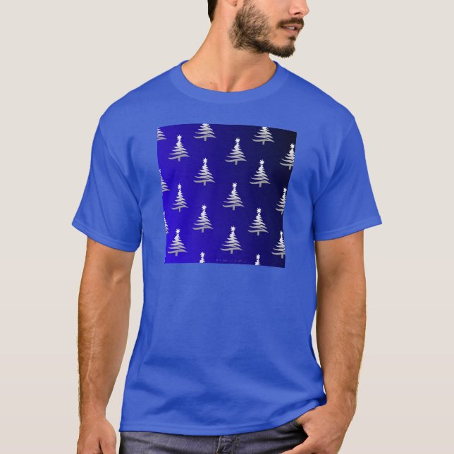 T-shirt Prata das Árvores de Natal em Azul Cobalto (Frente)