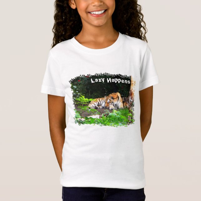T-shirt Preguiçoso Acontece Tigre Siberiano (Frente)