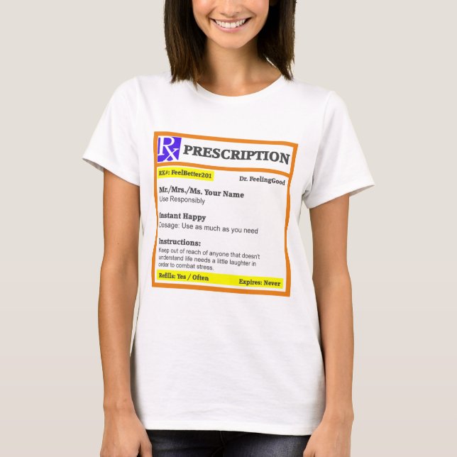 T-shirt Prescrição engraçada do rx (Frente)