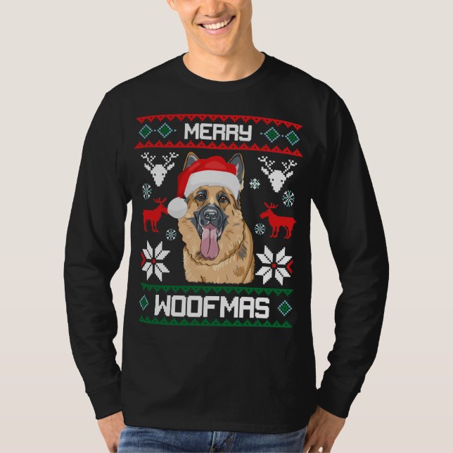 T-shirt Presente alegre do Natal de Woofmas do cão de (Frente)