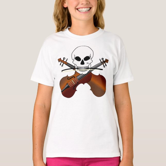 T-shirt Presente Musical Engraçado pelo Crânio de Violin P (Frente)