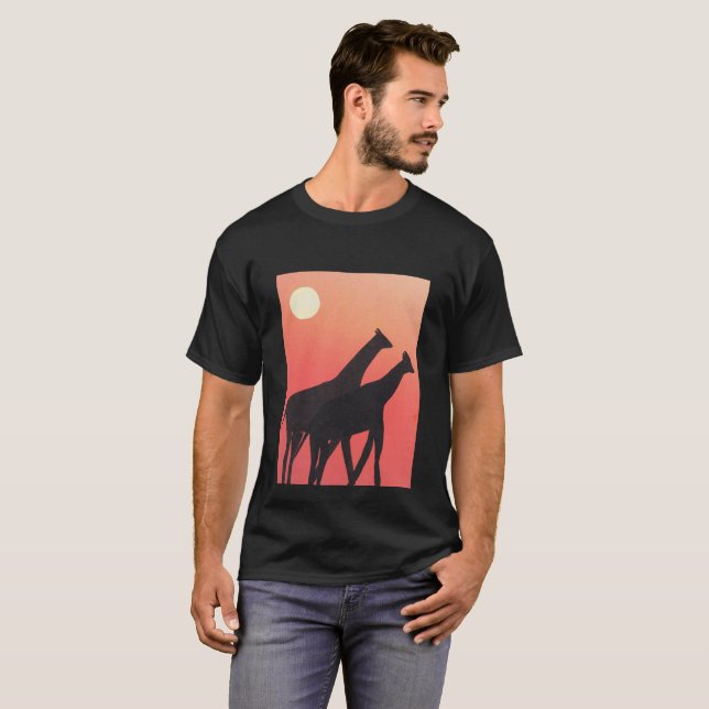 T-shirt preta com Design Girafa (Frente Completa)