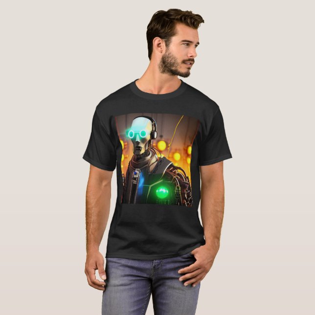 T-shirt preta dos robôs 2 homens (Frente Completa)