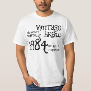 T-shirt Preto 1984 branco da fermentação do vintage do