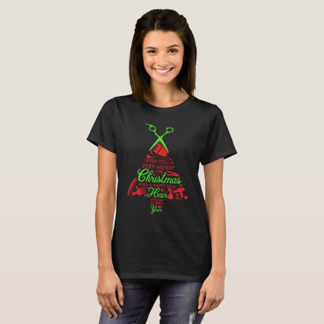 T-shirt Preto alegre do TShirt do Natal da beleza (Frente Completa)