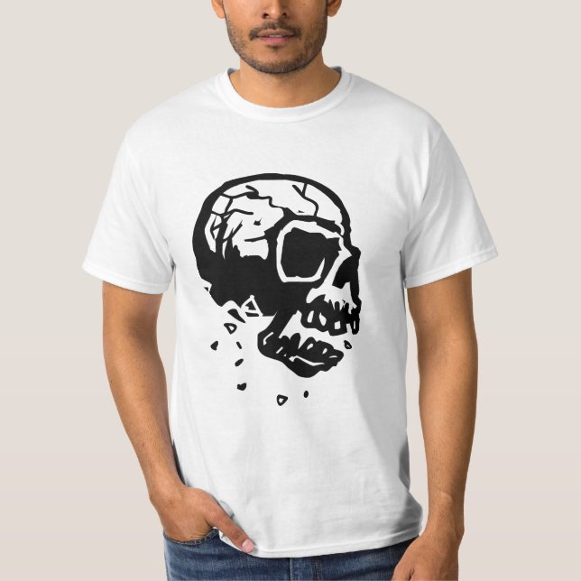 T-shirt preto & branco do crânio de desintegração (Frente)
