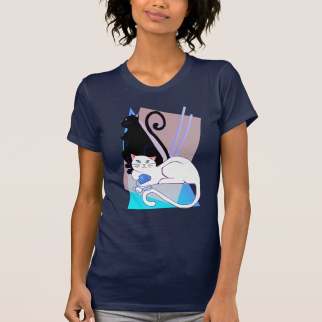 T-shirt preto & branco dos gatinhos (Frente)