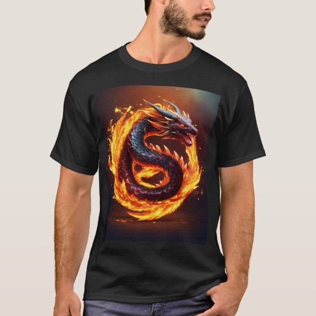 T-Shirt Preto com um único disco de dragão (Frente)