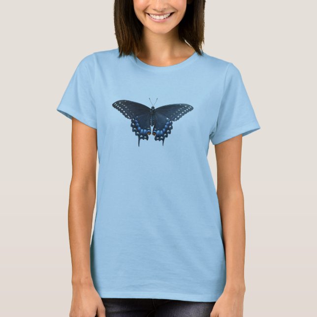 T-shirt preto da borboleta de Swallowtail (Frente)