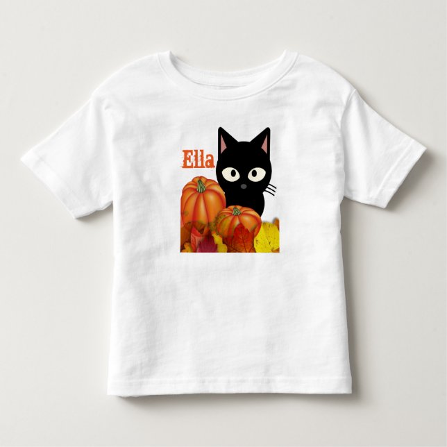 T-Shirt Preto de Gato de Toddler Personalizável (Frente)
