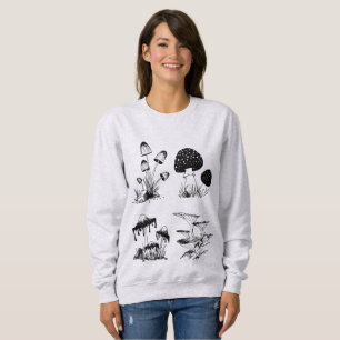 T-shirt Preto de muitos cogumelos no branco